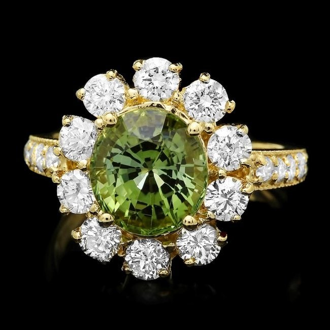 14k Gold 3.00ct Tourmaline 1.60ct Diamond Ring: Retail: $6,800.00 ****** 14k Gold 3.00ct Tourmaline 1.60ct Diamond Ring ****** Metal: 14k Solid Yellow Gold / Size: 7 / Total Item Weight: 5.6 grams / Country Made: United States / / Main Stone: Tourm