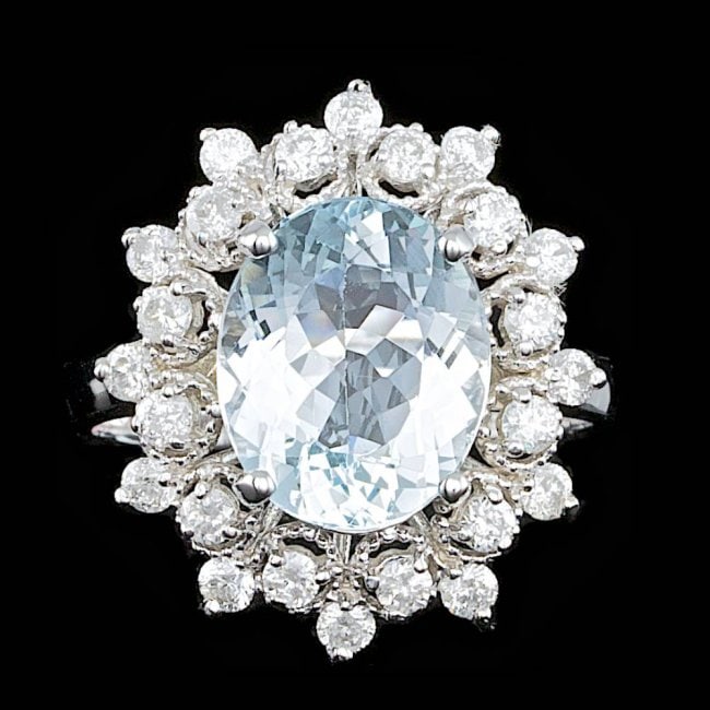 14k Gold 3.00ct Aquamarine 0.75ct Diamond Ring: Retail: $6,500.00 ****** 14k Gold 3.00ct Aquamarine 0.75ct Diamond Ring ****** Metal: 14k Solid White Gold / Size: 7 / Total Item Weight: 4.3 grams / Country Made: United States / / Main Stone: Aquama