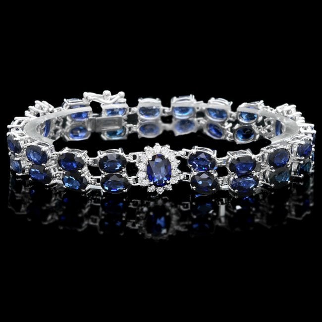 14k Gold 30ct Sapphire 1.20ct Diamond Bracelet: Retail: $18,500.00 ****** 14k Gold 30ct Sapphire 1.20ct Diamond Bracelet ****** Metal: 14k Solid White Gold / Size: 7.5 / Total Item Weight: 24.0 grams / Country Made: United States / / Main Stone: Sa