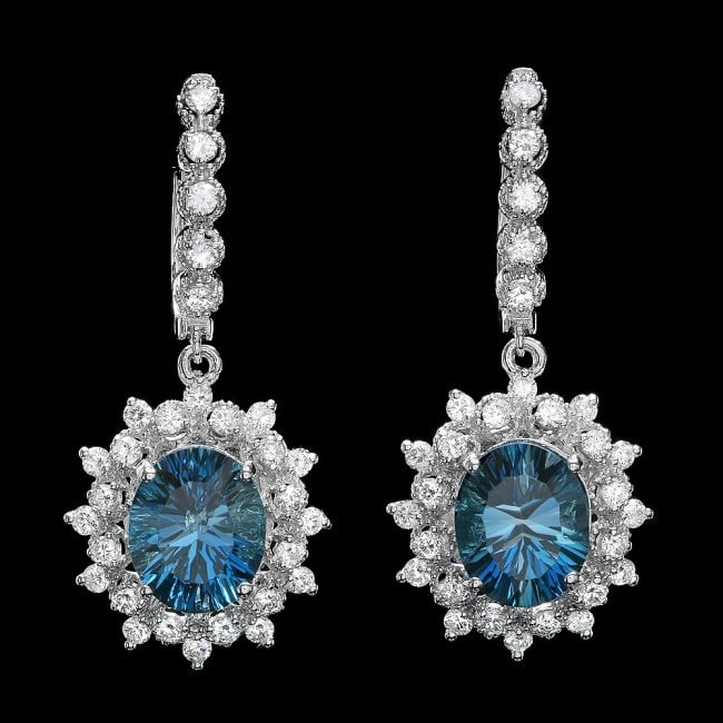 14k Gold 8.00ct Topaz 1.80ct Diamond Earrings: Retail: $8,500.00 ****** 14k Gold 8.00ct Topaz 1.80ct Diamond Earrings ****** Metal: 14k Solid White Gold / Total Item Weight: 9.0 grams / Country Made: United States / / Main Stone: Topaz / Color: Bl