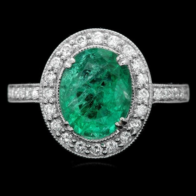 14k White Gold 2.00ct Emerald 0.50ct Diamond Ring: Retail: $12,900.00 ****** 14k White Gold 2.00ct Emerald 0.50ct Diamond Ring ****** Metal: 14k Solid White Gold / Size: 6.75 / Total Item Weight: 5.0 grams / Country Made: United States / / Main Stone: