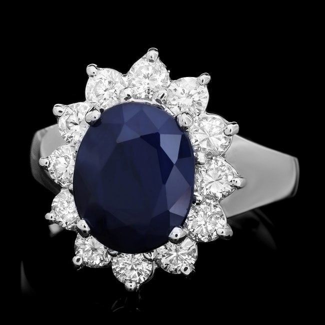 14k Gold 4.00ct Sapphire 1.10ct Diamond Ring: Retail: $6,700.00 ****** 14k Gold 4.00ct Sapphire 1.10ct Diamond Ring ****** Metal: 14k Solid White Gold / Total Item Weight: 5.5 grams / Country Made: United States / / Main Stone: Sapphire / Color: 