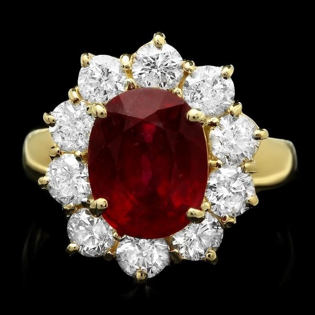 14k Yellow Gold 4.66ct Ruby 1.74ct Diamond Ring: Retail: $8,700.00 ****** 14k Yellow Gold 4.66ct Ruby 1.74ct Diamond Ring ****** Metal: 14k Solid Yellow Gold / Size: 7.5 / Total Item Weight: 6.4 grams / Country Made: United States / / Main Stone: Ru