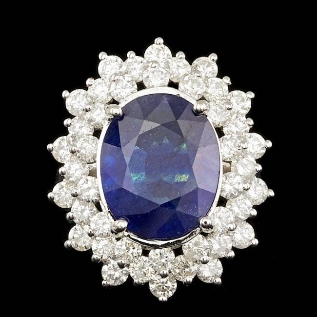 14k Gold 8.50ct Sapphire 3.00ct Diamond Ring: Retail: $28,300.00 ****** 14k Gold 8.50ct Sapphire 3.00ct Diamond Ring ****** Metal: 14k Solid White Gold / Size: 7 / Total Item Weight: 8.0 grams / Country Made: United States / / Main Stone: Sapphir