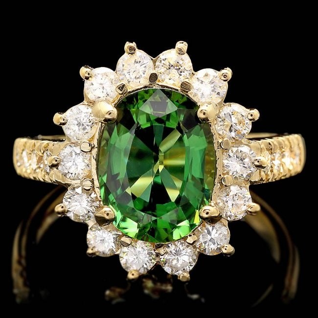 14k Gold 2.35ct Tourmaline 1.10ct Diamond Ring: Retail: $8,500.00 ****** 14k Gold 2.35ct Tourmaline 1.10ct Diamond Ring ****** Metal: 14k Solid Yellow Gold / Size: 7.5 / Total Item Weight: 5.5 grams / Country Made: United States / / Main Stone: Tou