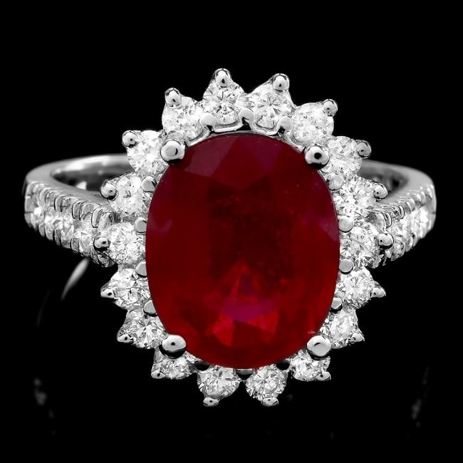 14k White Gold 4.50ct Ruby 0.90ct Diamond Ring: Retail: $5,500.00 ****** 14k White Gold 4.50ct Ruby 0.90ct Diamond Ring ****** Metal: 14k Solid White Gold / Size: 6.75 / Total Item Weight: 5.4 grams / Country Made: United States / / Main Stone: Rub