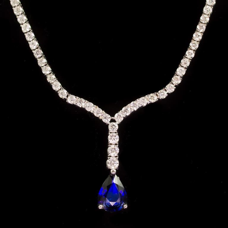 18k Gold 1.61ct Sapphire 4.20ct Diamond Necklace: Retail: $18,775.00 ****** 18k Gold Sapphire & Diamond Necklace ****** Metal: 18K Solid White Gold / Total Item Weight: 17.5 grams / Country Made: United States / / Main Stone: Sapphire / Color: Blue /