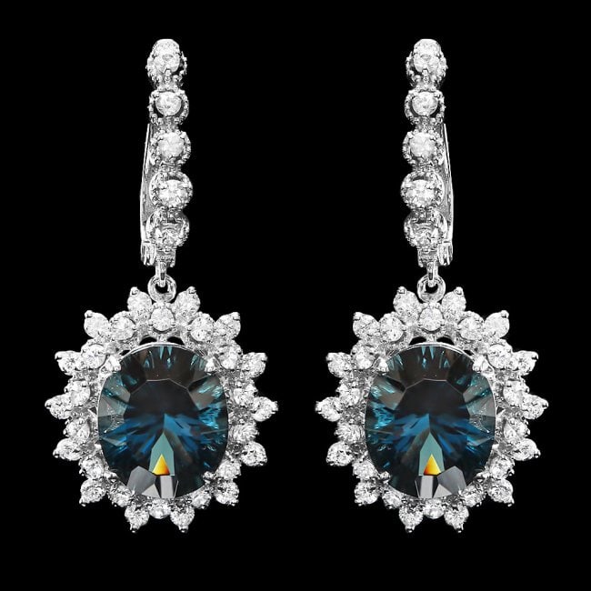 14k Gold 12.00ct Topaz 1.90ct Diamond Earrings: Retail: $8,000.00 ****** 14k Gold 12.00ct Topaz 1.90ct Diamond Earrings ****** Metal: 14k Solid White Gold / Total Item Weight: 10.0 grams / Country Made: United States / / Main Stone: Topaz / Color: 