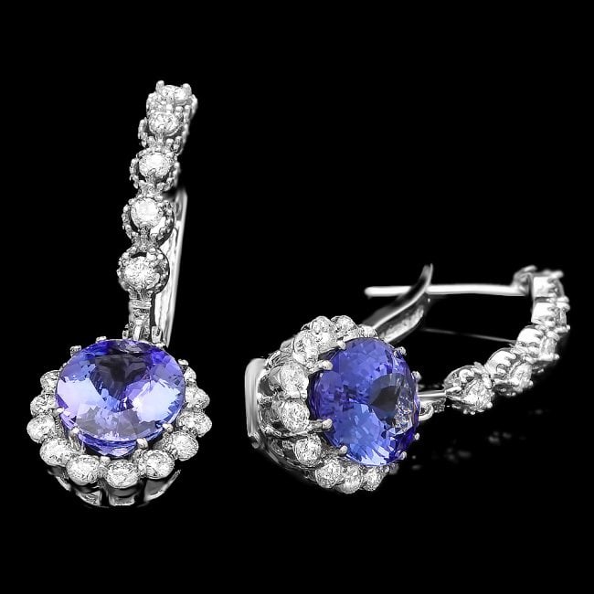 14k Gold 4.7ct Tanzanite 1.3ct Diamond Earrings: Retail: $11,400.00 ****** 14k Gold 4.7ct Tanzanite 1.3ct Diamond Earrings ****** Metal: 14k Solid White Gold / Total Item Weight: 5.6 grams / Country Made: United States / / Main Stone: Tanzanite / Co