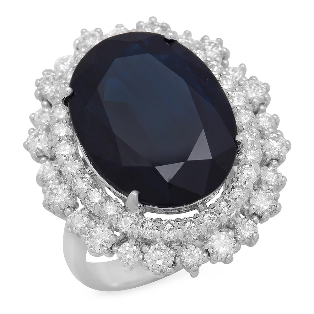 14K Gold 13.44ct Sapphire 1.85ct Diamond Ring (1 of 5)