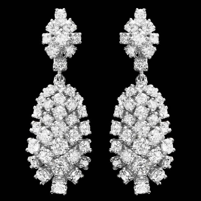 14k Gold 5.32ct Diamond Earrings: Retail: $15,300.00 ****** 14k Gold 5.32ct Diamond Earrings ****** Metal: 14k Solid White Gold / Total Item Weight: 10.2 grams / Country Made: United States / / Main Stone: Diamond / Color: White / Car