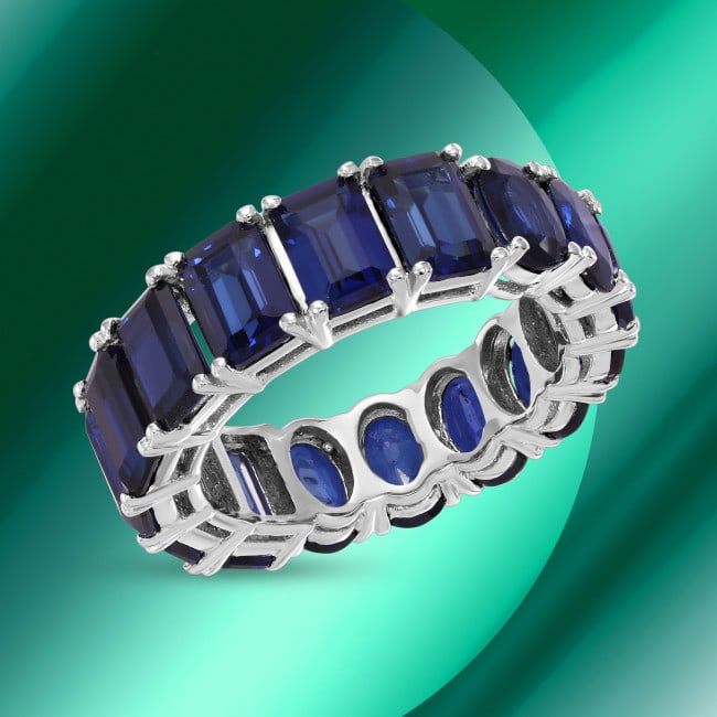 14k Gold 10.08ct Sapphire Eternity Ring: Retail: $9,153.00 ****** 14k Gold 10.08ct Sapphire Eternity Ring ****** Metal: 14k Solid White Gold / Size: 7.5 / Total Item Weight: 6.6 grams / Country Made: USA / / Main Stone: Sapphire / Color: Blu