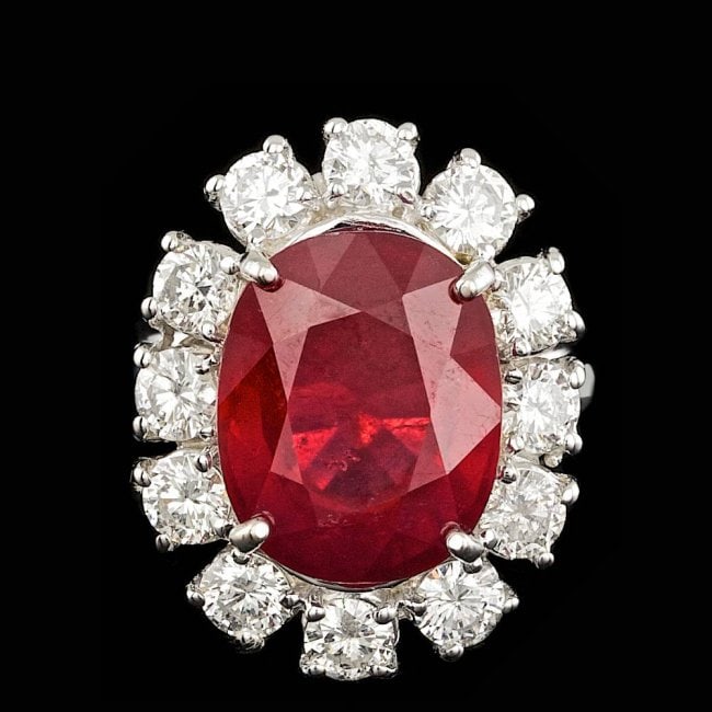 14k White Gold 11.00ct Ruby 2.15ct Diamond Ring: Retail: $11,600.00 ****** 14k White Gold 11.00ct Ruby 2.15ct Diamond Ring ****** Metal: 14k Solid White Gold / Size: 7 / Total Item Weight: 9.5 grams / Country Made: United States / / Main Stone: Ruby