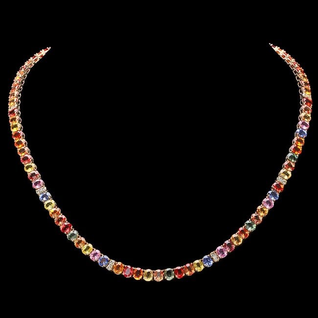 14k Gold 44.00ct Sapphire 1.00ct Diamond Necklace: Retail: $22,000.00 ****** 14k Gold 44.00ct Sapphire 1.00ct Diamond Necklace ****** Metal: 14k Solid Yellow Gold / Size: 16.5 / Total Item Weight: 28 grams / Country Made: United States / / Main Stone: