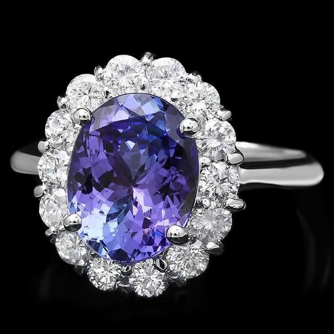 14k White Gold 3ct Tanzanite 1.00ct Diamond Ring (1 of 4)