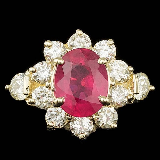 14k Yellow Gold 2.50ct Ruby 1.50ct Diamond Ring: Retail: $11,300.00 ****** 14k Yellow Gold 2.50ct Ruby 1.50ct Diamond Ring ****** Metal: 14k Solid Yellow Gold / Size: 6.5 / Total Item Weight: 7.0 grams / Country Made: United States / / Main Stone: R