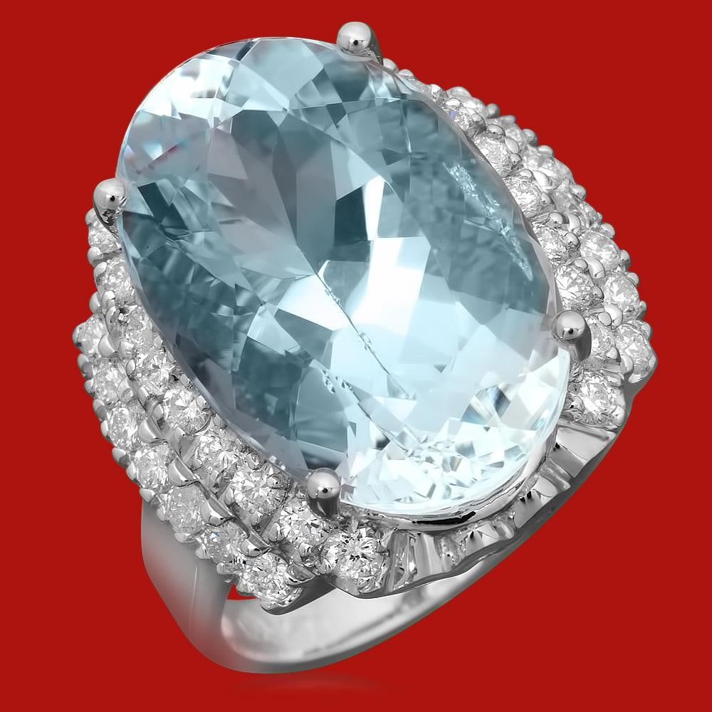 14k Gold 12.01ct Aquamarine 0.90 Diamond Ring: Retail: $9,900.00 ****** 14k Gold 12.01ct Aquamarine 0.90 Diamond Ring ****** Metal: 14k Solid White Gold / Total Item Weight: 10.9 grams / Country Made: United States / / Main Stone: Aqaumarine / Col