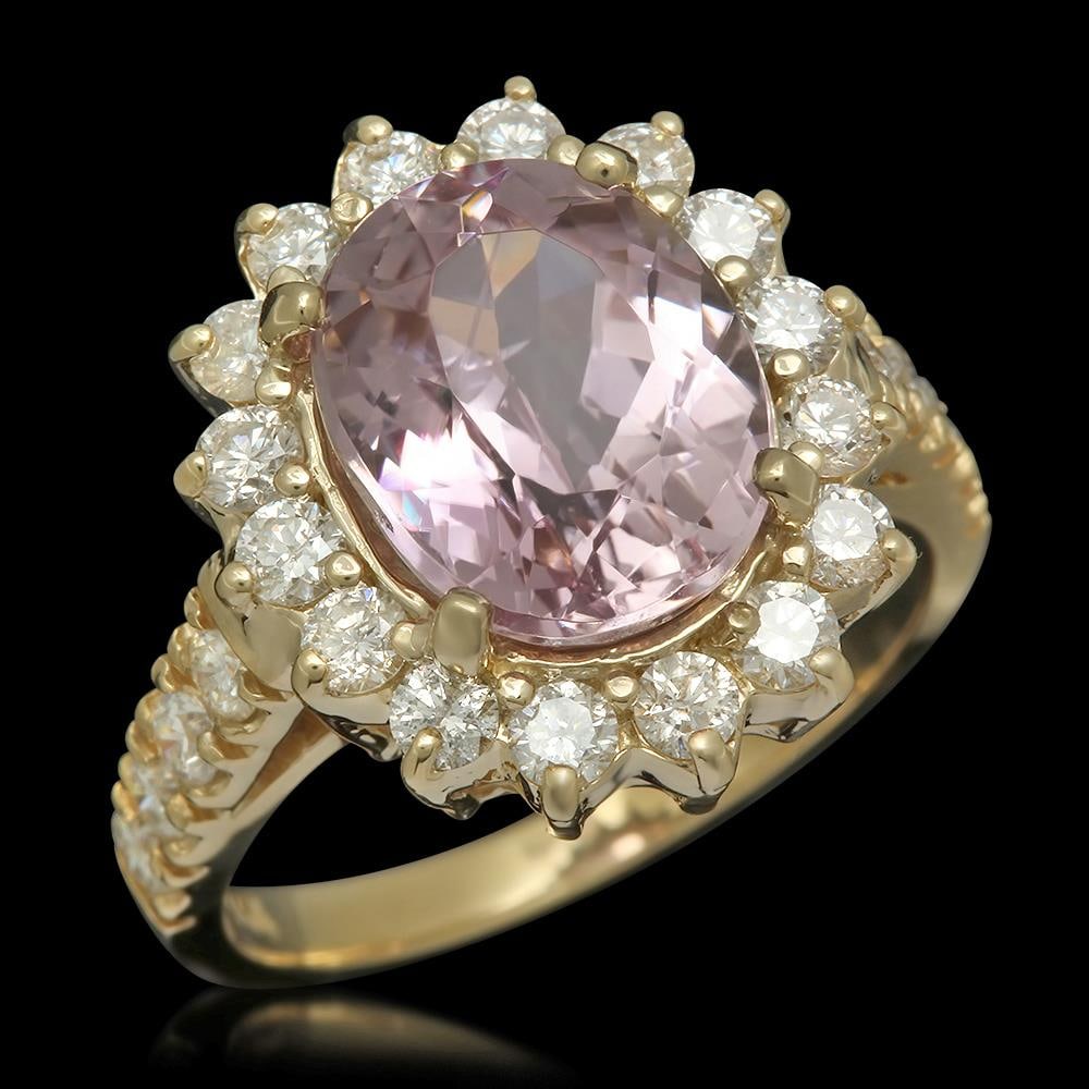 14K Gold 4.50ct Kunzite 1.21ct Diamond Ring: Retail: $7,175.00 ****** 14K Gold 4.50ct Kunzite 1.21ct Diamond Ring ****** Metal: 14K Solid Gold / Total Item Weight: 6.3 grams / Country Made: United States / / Main Stone: Kunzite / Color: Light Pi