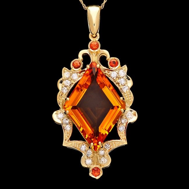 14k Gold 15ct Citrine 0.70ct Diamond Pendant: Retail: $8,900.00 ****** 14k Gold 15ct Citrine 0.70ct Diamond Pendant ****** Metal: 14k Solid Yellow Gold / Size: 16 / Total Item Weight: 11.5 grams / Country Made: United States / / Main Stone: Citri