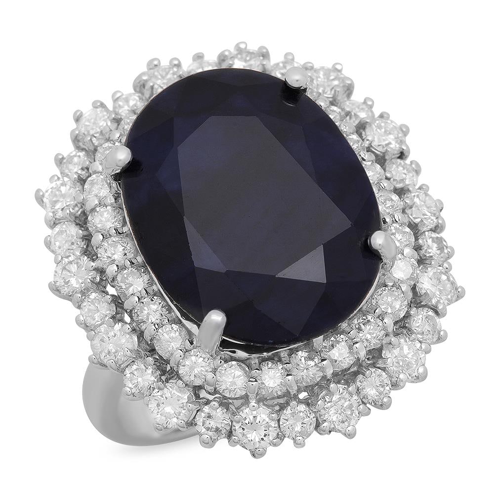 14K Gold 14.70ct Sapphire 2.10ct Diamond Ring: Retail: $12,820.00 ****** 14K Gold 14.70ct Sapphire 2.10ct Diamond Ring ****** Metal: 14K Solid Gold / Total Item Weight: 10.7 grams / Country Made: United States / / Main Stone: Sapphire / Color: Blu