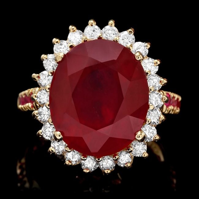 14k Yellow Gold 10.3ct Ruby 0.70ct Diamond Ring: Retail: $6,750.00 ****** 14k Yellow Gold 10.3ct Ruby 0.70ct Diamond Ring ****** Metal: 14k Solid Yellow Gold / Size: 7 / Total Item Weight: 8.0 grams / Country Made: United States / / Main Stone: Ruby