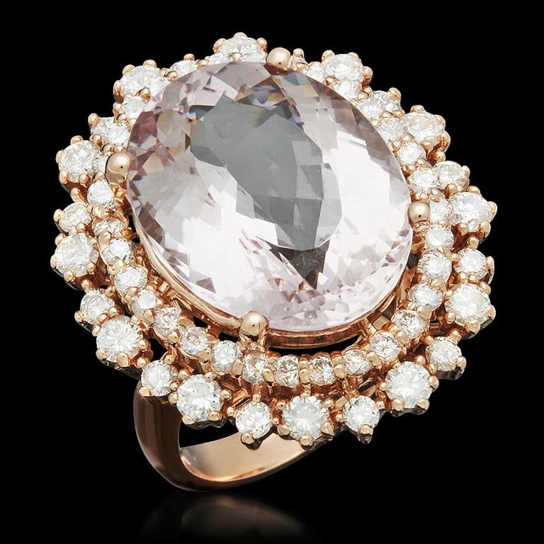 14K Gold 11.52ct Morganite 1.92ct Diamond Ring: Retail: $14,135.00******14K Gold Morganite & Diamond Ring ****** Metal: 14K Solid Rose Gold / Total Item Weight: 10.5 grams / Country Made: United States / / Main Stone: Morganite / Color: Very Orangy