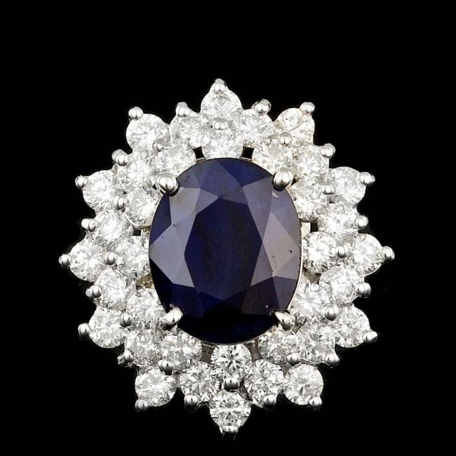14k Gold 4.00ct Sapphire 2.00ct Diamond Ring: Retail: $14,700.00 ****** 14k Gold 4.00ct Sapphire 2.00ct Diamond Ring ****** Metal: 14k Solid White Gold / Size: 7 / Total Item Weight: 7.8 grams / Country Made: United States / / Main Stone: Sapphir