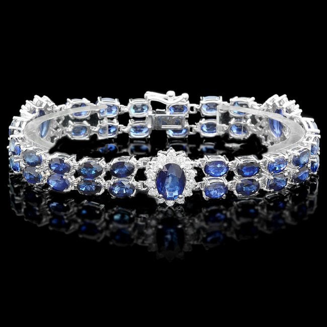 14k Gold 27ct Sapphire 1.65ct Diamond Bracelet: Retail: $25,470.00 ****** 14k Gold 27ct Sapphire 1.65ct Diamond Bracelet ****** Metal: 14k Solid White Gold / Size: 7 / Total Item Weight: 21.0 grams / Country Made: United States / / Main Stone: Sapp