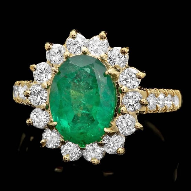 14k Gold 2.50ct Emerald 1.30ct Diamond Ring: Retail: $12,400.00 ****** 14k Gold 2.50ct Emerald 1.30ct Diamond Ring ****** Metal: 14k Solid Yellow Gold / Size: 7.5 / Total Item Weight: 6 grams / Country Made: United States / / Main Stone: Emerald