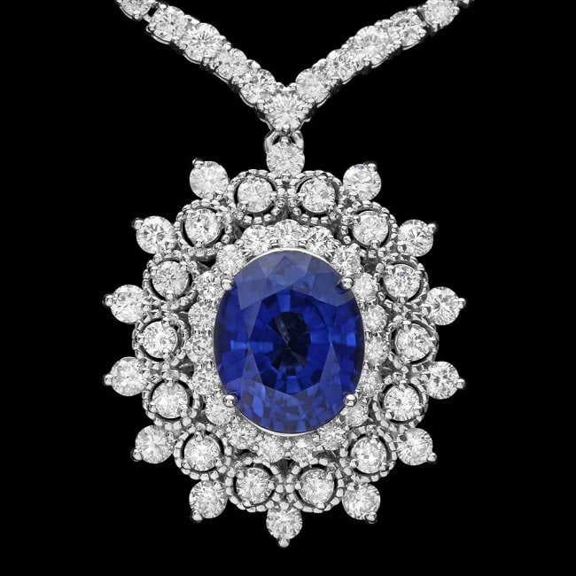 18k 6.20ct Tanzanite 10.75ct Diamond Necklace: Retail: $44,500.00 ****** 18k 6.20ct Tanzanite 10.75ct Diamond Necklace ****** Metal: 18k Solid White Gold / Size: 16 / Total Item Weight: 26.0 grams / / Main Stone: Tanzanite / Color: Blue / Carat To