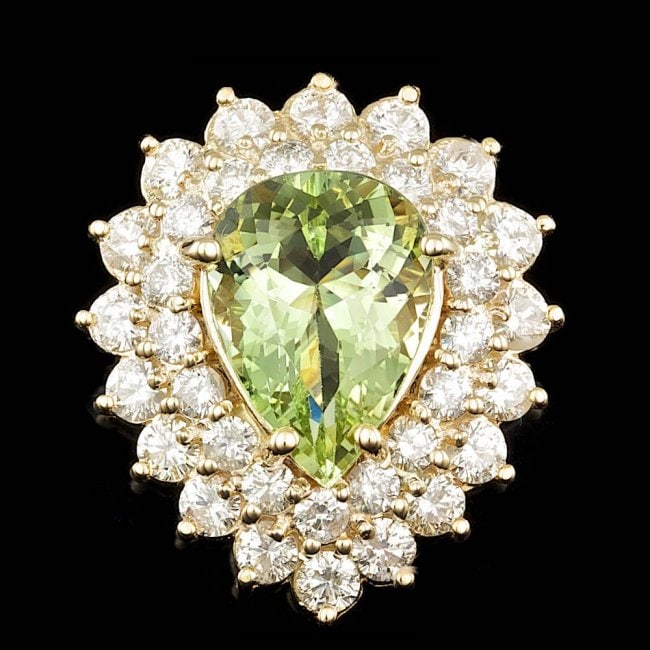 14k Yellow Gold 4.00ct Beryl 2.25ct Diamond Ring: Retail: $9,500.00 ****** 14k Yellow Gold 4.00ct Beryl 2.25ct Diamond Ring ****** Metal: 14k Solid Yellow Gold / Size: 7 / Total Item Weight: 10.8 grams / Country Made: United States / / Main Stone: Be
