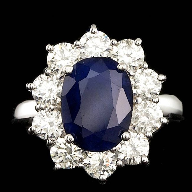 14k Gold 3.00ct Sapphire 2.10ct Diamond Ring: Retail: $18,200.00 ****** 14k Gold 3.00ct Sapphire 2.10ct Diamond Ring ****** Metal: 14k Solid White Gold / Size: 7 / Total Item Weight: 6.5 grams / Country Made: United States / / Main Stone: Sapphir