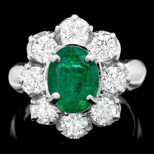 14k White Gold 3.00ct Emerald 1.90ct Diamond Ring: Retail: $19,850.00 ****** 14k White Gold 3.00ct Emerald 1.90ct Diamond Ring ****** Metal: 14k Solid White Gold / Size: 6.5 / Total Item Weight: 7.5 grams / Country Made: United States / / Main Stone: 