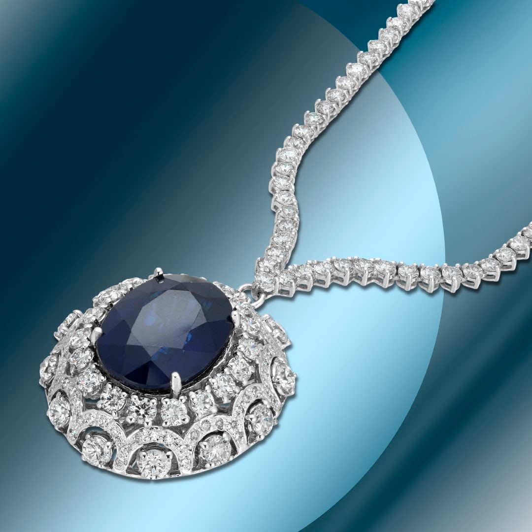 14K Gold 17.90cts Sapphire & 11.78cts Diamond Necklace: Retail: $82,570***** 14K Gold 17.90cts Sapphire & 11.78cts Diamond Necklace****** Metal: 14K White Gold/ Total Wt.: NA / Country Made USA// Main Stone: Sapphire / Carat Total Wt: 17.90cts / Treatment: