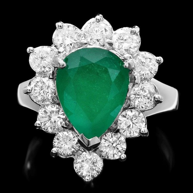 14k White Gold 2.70ct Emerald 1.50ct Diamond Ring: Retail: $15,700.00 ****** 14k White Gold 2.70ct Emerald 1.50ct Diamond Ring ****** Metal: 14k Solid White Gold / Size: 7.25 / Total Item Weight: 6.00 grams / Country Made: United States / / Main Stone