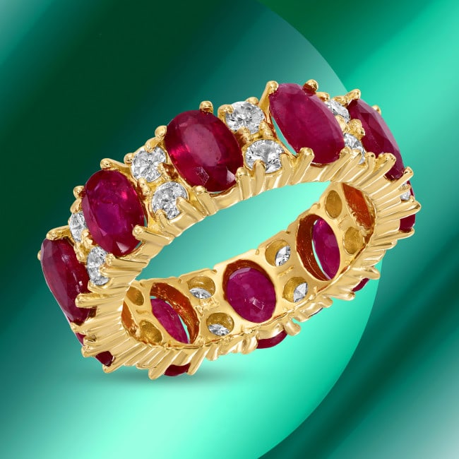 14k Gold 5.40ct Ruby 1.80ct Diamond Ring: Retail: $10,247.00 ****** 14k Gold 5.40ct Ruby 1.80ct Diamond Ring ****** Metal: 14k Solid Yellow Gold / Size: 6.75 / Total Item Weight: 6.0 grams / Country Made: USA / / Main Stone: Ruby / Color: Red