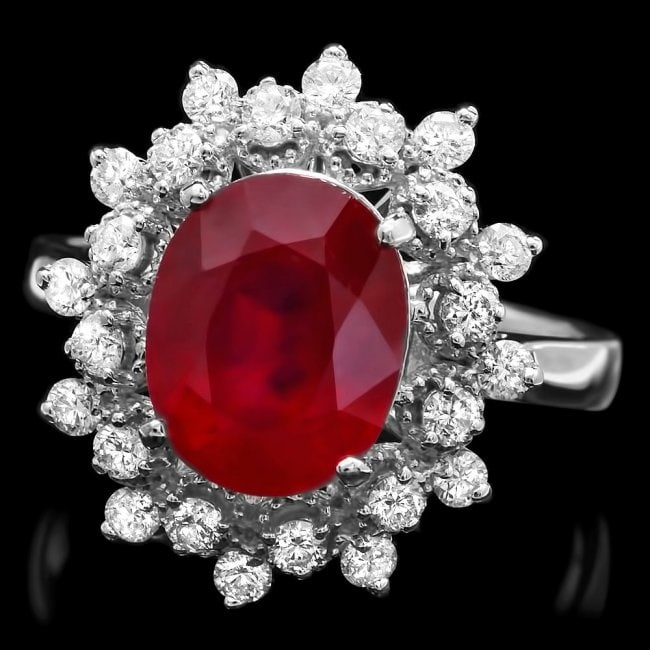 14k White Gold 4.35ct Ruby 0.7ct Diamond Ring: Retail: $6,500.00 ****** 14k White Gold 4.35ct Ruby 0.7ct Diamond Ring ****** Metal: 14k Solid White Gold / Size: 7.5 / Total Item Weight: 5 grams / Country Made: United States / / Main Stone: Ruby / 