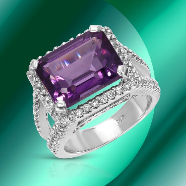 14k Gold 6.59ct Amethyst 0.80ct Diamond Ring (1 of 4)