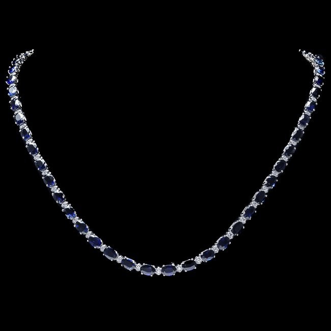 14k Gold 30ct Sapphire 1.00ct Diamond Necklace: Retail: $18,500.00 ****** 14k Gold 30ct Sapphire 1.00ct Diamond Necklace ****** Metal: 14k Solid White Gold / Size: 17 / Total Item Weight: 20.0 grams / Country Made: United States / / Main Stone: Sap