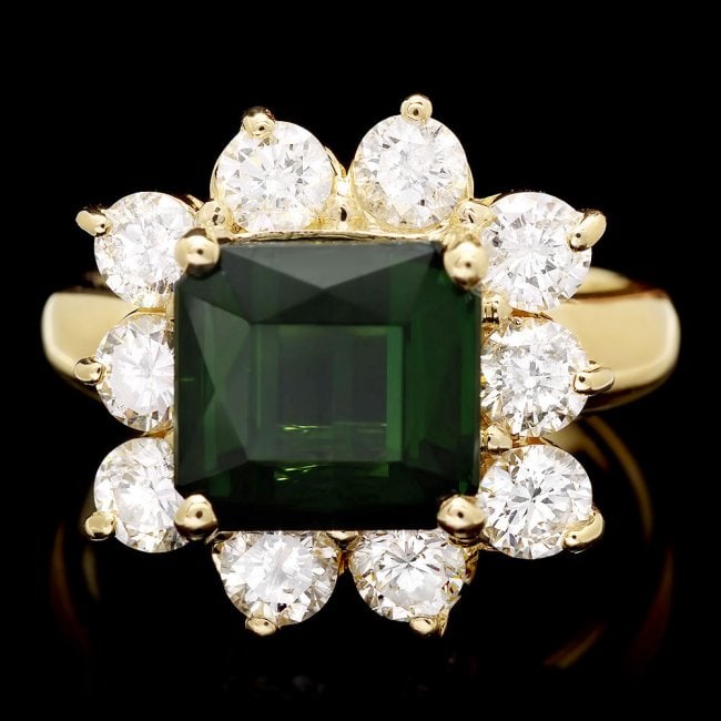 14k Gold 4ct Tourmaline 1.80ct Diamond Ring: Retail: $11,890.00 ****** 14k Gold 4ct Tourmaline 1.80ct Diamond Ring ****** Metal: 14k Solid Yellow Gold / Size: 6.75 / Total Item Weight: 7.5 grams / Country Made: United States / / Main Stone: Tour