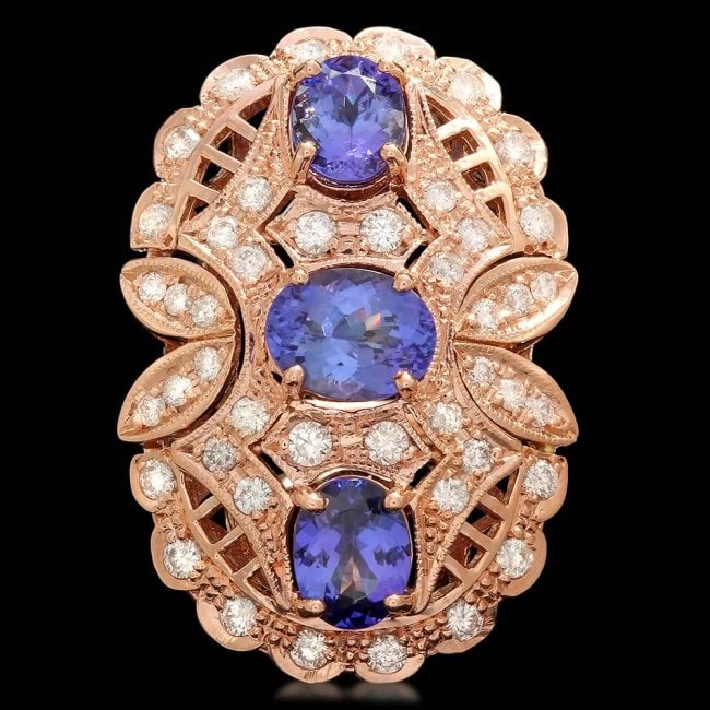 14k Rose 5.50ct Tanzanite 1.60ct Diamond Ring: Retail: $13,100.00 ****** 14k Rose 5.50ct Tanzanite 1.60ct Diamond Ring ****** Metal: 14k Solid Rose Gold / Size: 7.5 / Total Item Weight: 13.5 grams / / Main Stone: Tanzanite / Color: Purple / Carat 