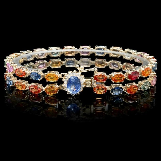 14k Gold 26.5ct Sapphire 0.50ct Diamond Bracelet: Retail: $17,850.00 ****** 14k Gold 26.5ct Sapphire 0.50ct Diamond Bracelet ****** Metal: 14k Solid Yellow Gold / Size: 7 / Total Item Weight: 19.0 grams / Country Made: United States / / Main Stone: S