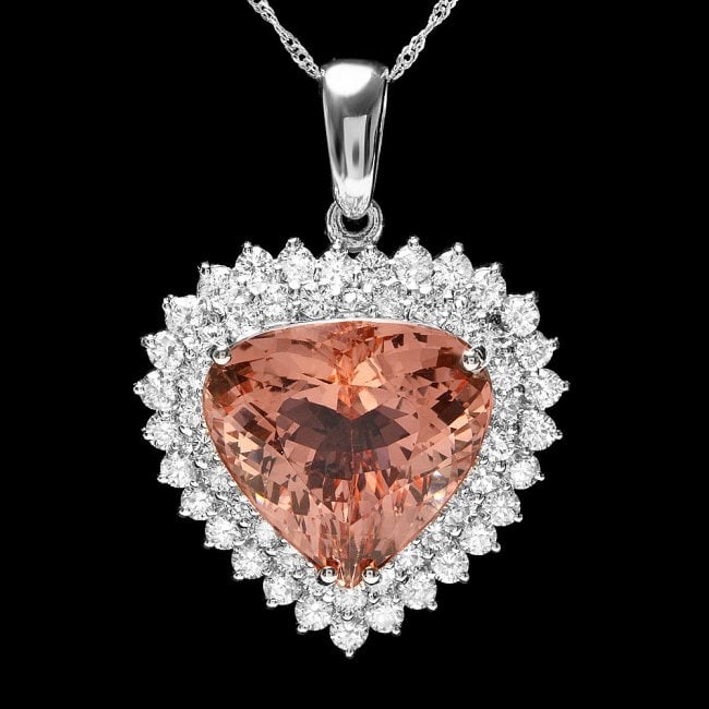 14k Gold 14ct Morganite 2.30ct Diamond Pendant: Retail: $17,850.00 ****** 14k Gold 14ct Morganite 2.30ct Diamond Pendant ****** Metal: 14k Solid White Gold / Size: 7 / Total Item Weight: 9.5 grams / Country Made: United States / / Main Stone: Morga