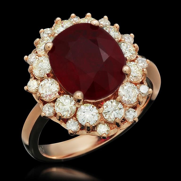 14K Gold 4.88ct Ruby 1.50ct Diamond Ring: Retail: $6,180.00 ******14K Gold Ruby & Diamond Ring ****** Metal: 14K Solid Rose Gold / Total Item Weight: 7.0 / Country Made: United States / / Main Stone: Ruby / Color: Red / Carat Total Weight: 4.