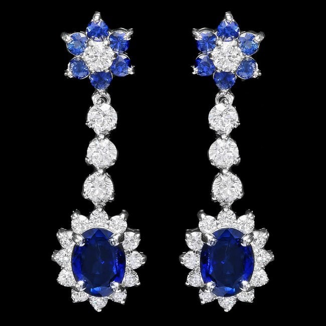 14k Gold 3.85ct Sapphire 2ct Diamond Earrings: Retail: $9,800.00 ****** 14k Gold 3.85ct Sapphire 2ct Diamond Earrings ****** Metal: 14k Solid White Gold / Total Item Weight: 5 grams / Country Made: United States / / Main Stone: Sapphire / Color: B