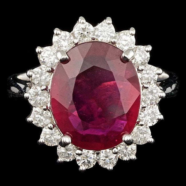 14k White Gold 5.00ct Ruby 0.85ct Diamond Ring: Retail: $8,700.00 ****** 14k White Gold 5.00ct Ruby 0.85ct Diamond Ring ****** Metal: 14k Solid White Gold / Size: 7 / Total Item Weight: 5.5 grams / Country Made: United States / / Main Stone: Ruby /