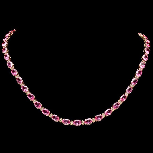 14k Gold 38ct Sapphire 1.7ct Diamond Necklace: Retail: $48,700.00 ****** 14k Gold 38ct Sapphire 1.7ct Diamond Necklace ****** Metal: 14k Solid Yellow Gold / Size: 17.5 / Total Item Weight: 25.0 grams / Country Made: United States / / Main Stone: