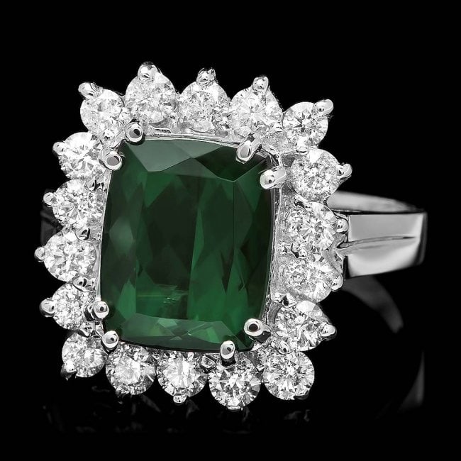 14k Gold 3.50ct Tourmaline 1.00ct Diamond Ring: Retail: $8,500.00 ****** 14k Gold 3.50ct Tourmaline 1.00ct Diamond Ring ****** Metal: 14k Solid White Gold / Size: 7 / Total Item Weight: 6 grams / Country Made: United States / / Main Stone: Tourmali