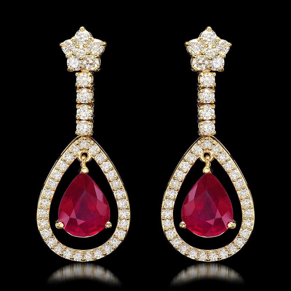 14k Yellow Gold 9.21ct Ruby 2.75ct Diamond Earrings (1 of 4)