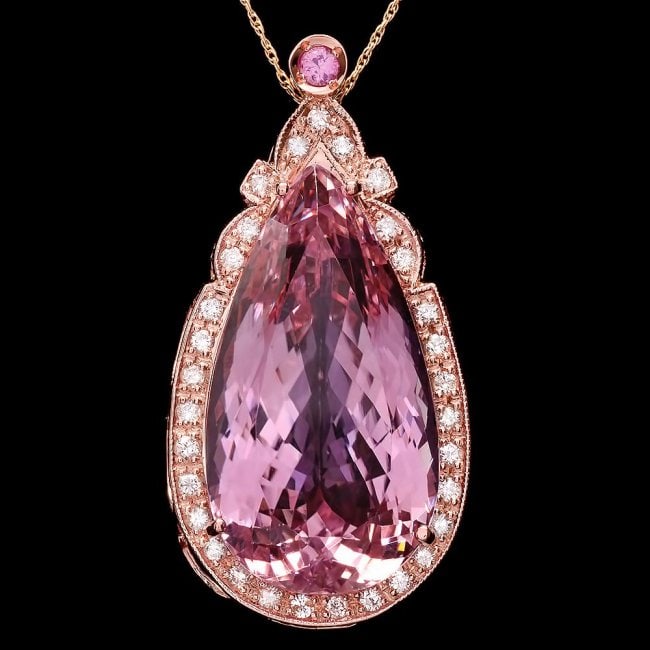 14k Rose Gold 51ct Kunzite 1ct Diamond Pendant